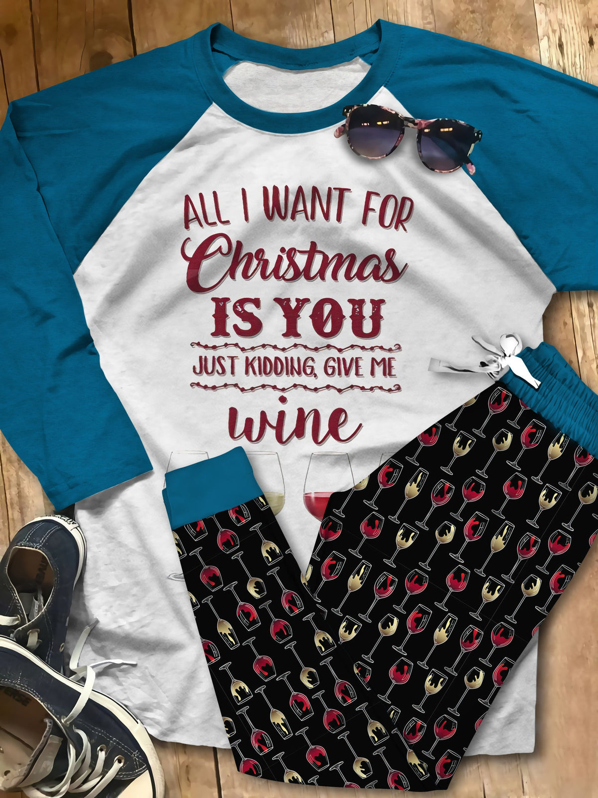 Wine Set Give Me Wine Colors Pajama Set |Sleepwear Pjs Sets | Raglan Shirt Pants Set