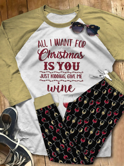 Wine Set Give Me Wine Colors Pajama Set |Sleepwear Pjs Sets | Raglan Shirt Pants Set