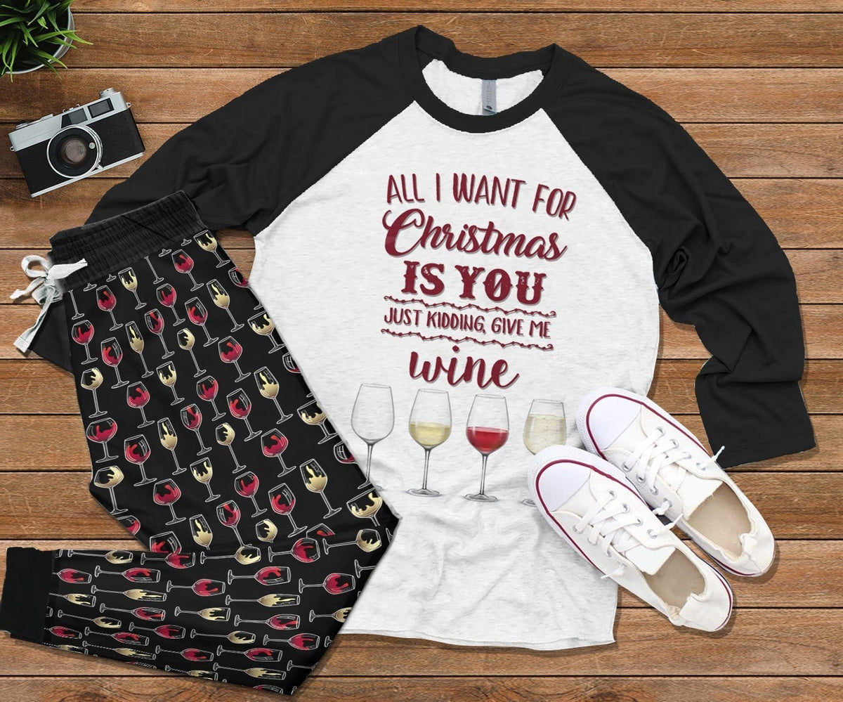 Wine Set Give Me Wine Colors Pajama Set |Sleepwear Pjs Sets | Raglan Shirt Pants Set