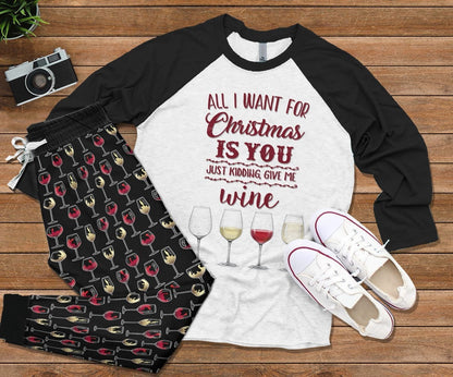 Wine Set Give Me Wine Colors Pajama Set |Sleepwear Pjs Sets | Raglan Shirt Pants Set