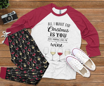 Wine Set Give Me Wine Colors Pajama Set |Sleepwear Pjs Sets | Raglan Shirt Pants Set