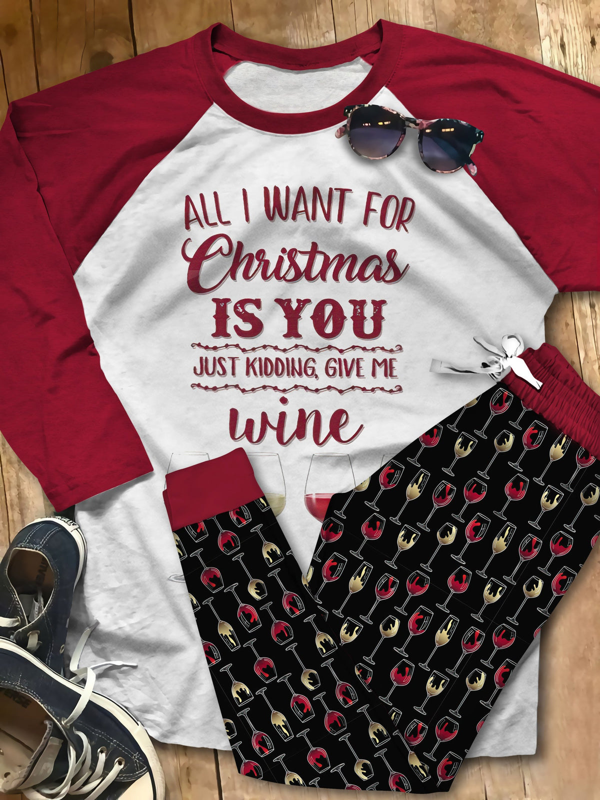 Wine Set Give Me Wine Colors Pajama Set |Sleepwear Pjs Sets | Raglan Shirt Pants Set