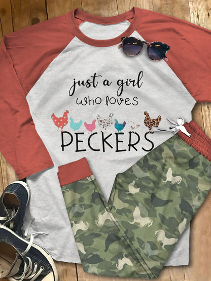 Chickens Just A Girl Who Loves Peckers Camo Best Pajama Set |Sleepwear Pjs Sets | Raglan Shirt Pants Set