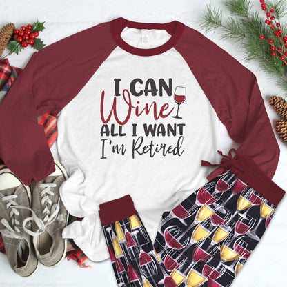 Wine Retired Pajama Set |Sleepwear Pjs Sets | Raglan Shirt Pants Set
