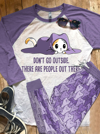 Cat Don T Go Outside Pajama Set |Sleepwear Pjs Sets | Raglan Shirt Pants Set