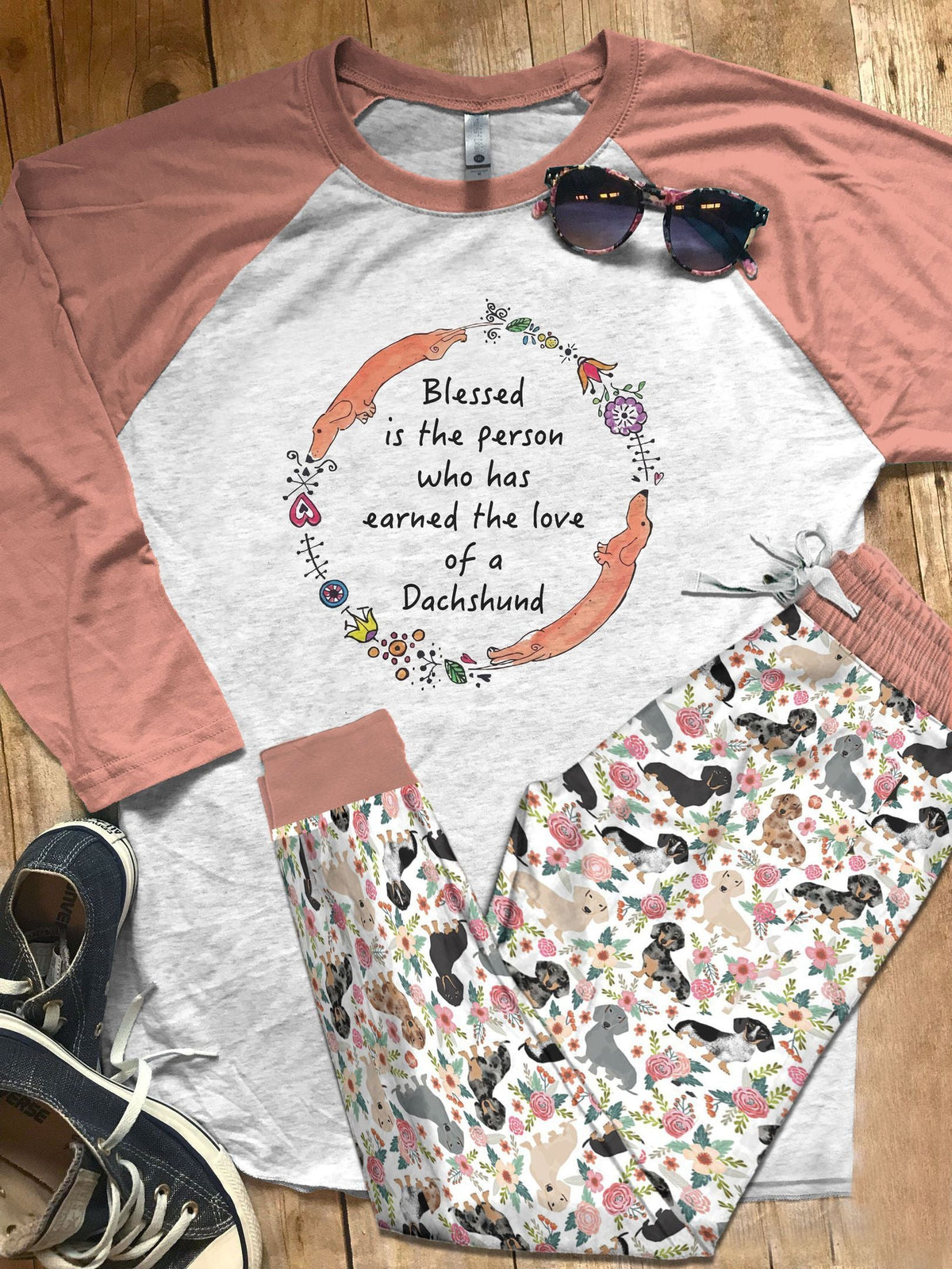Dachshund Set Pajama Set |Sleepwear Pjs Sets | Raglan Shirt Pants Set