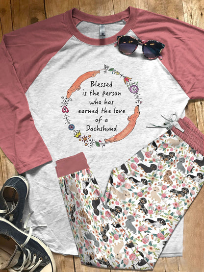 Dachshund Set Pajama Set |Sleepwear Pjs Sets | Raglan Shirt Pants Set