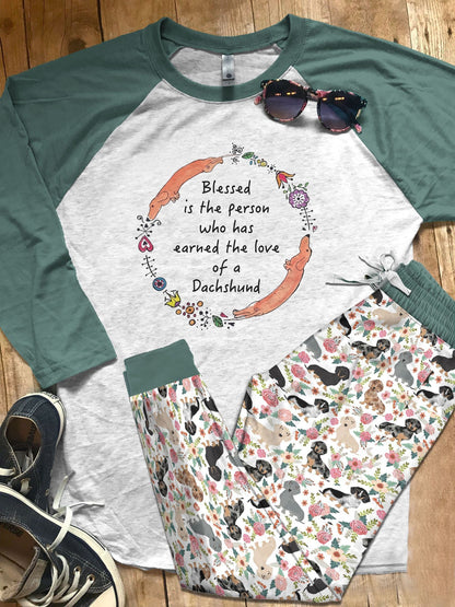 Dachshund Set Pajama Set |Sleepwear Pjs Sets | Raglan Shirt Pants Set