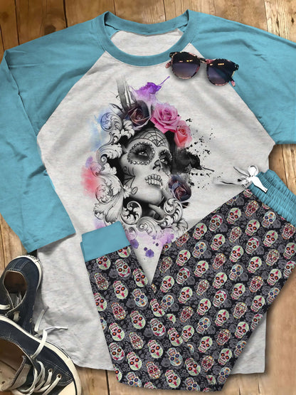 Day Of The Dead Get Your Soul Pajama Set |Sleepwear Pjs Sets | Raglan Shirt Pants Set