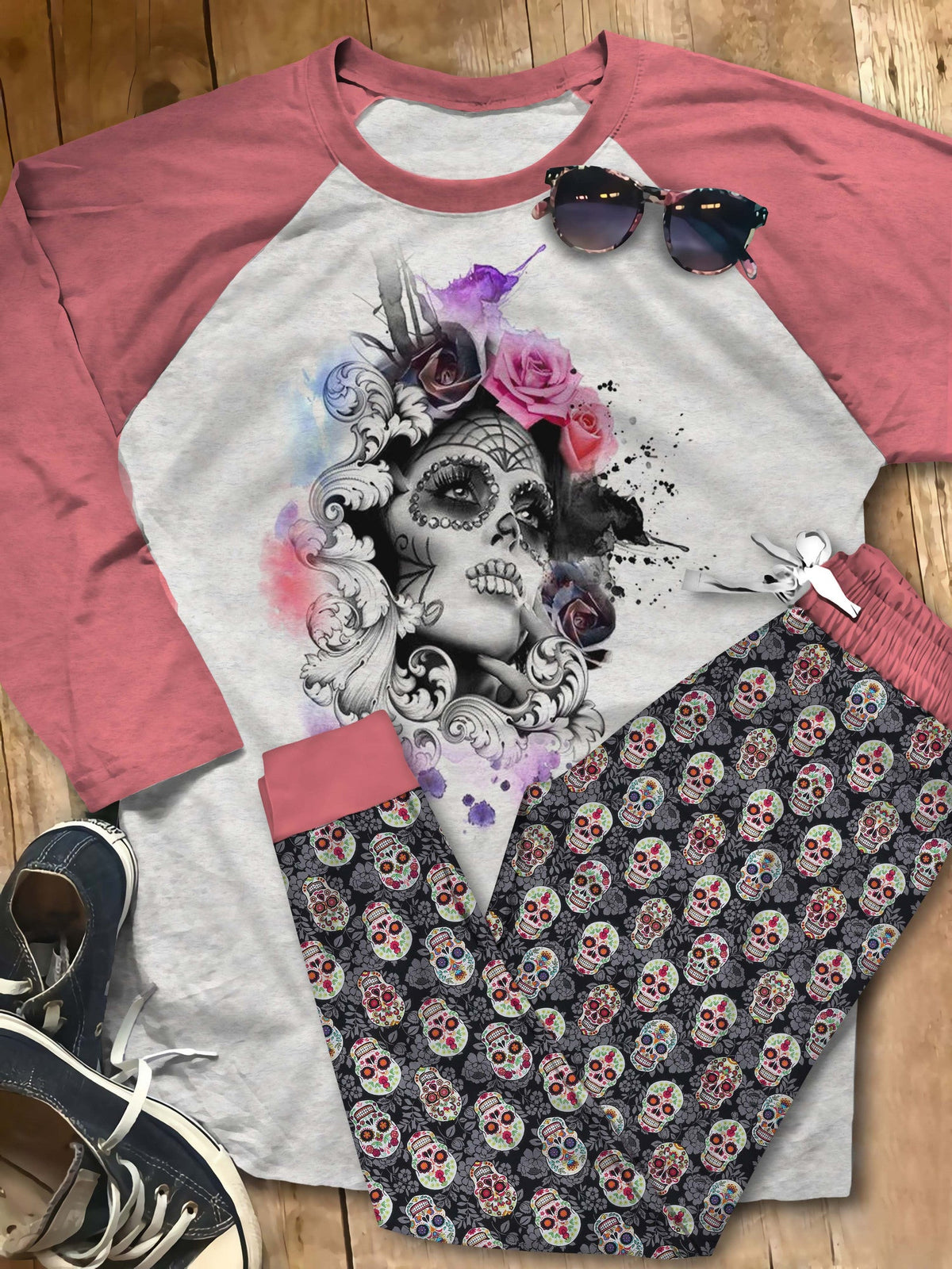 Day Of The Dead Get Your Soul Pajama Set |Sleepwear Pjs Sets | Raglan Shirt Pants Set