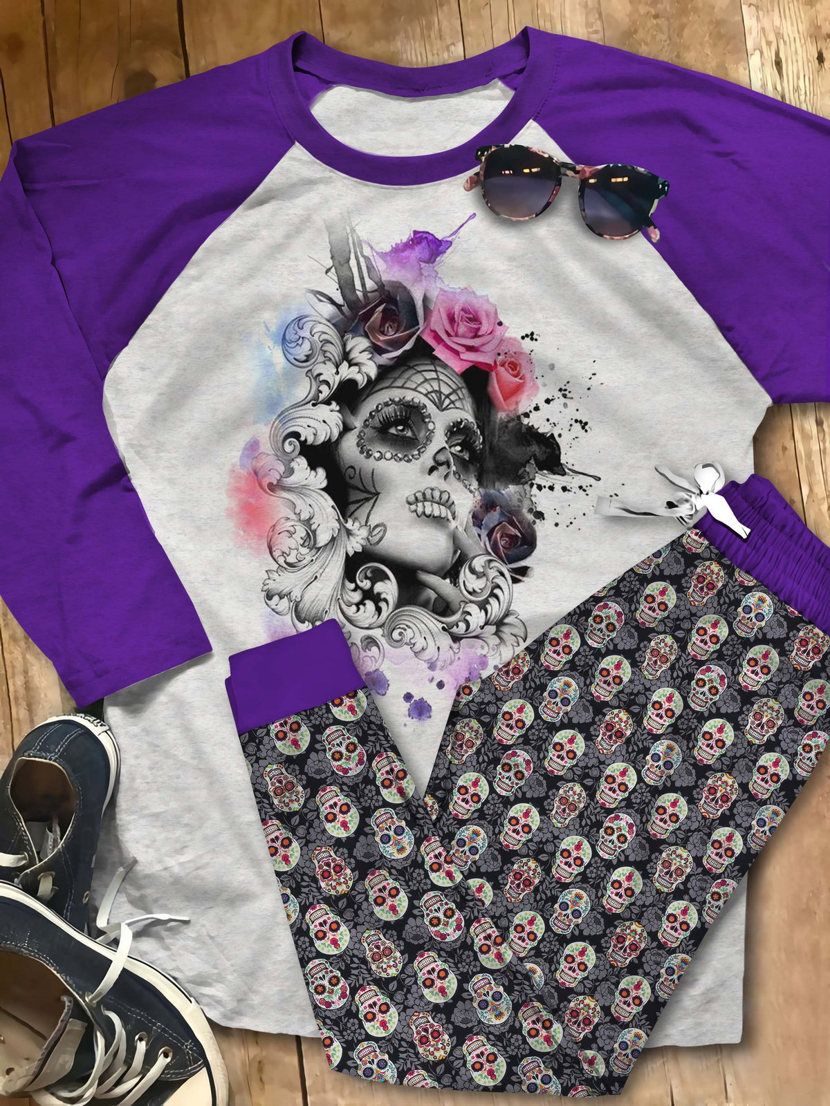 Day Of The Dead Get Your Soul Pajama Set |Sleepwear Pjs Sets | Raglan Shirt Pants Set