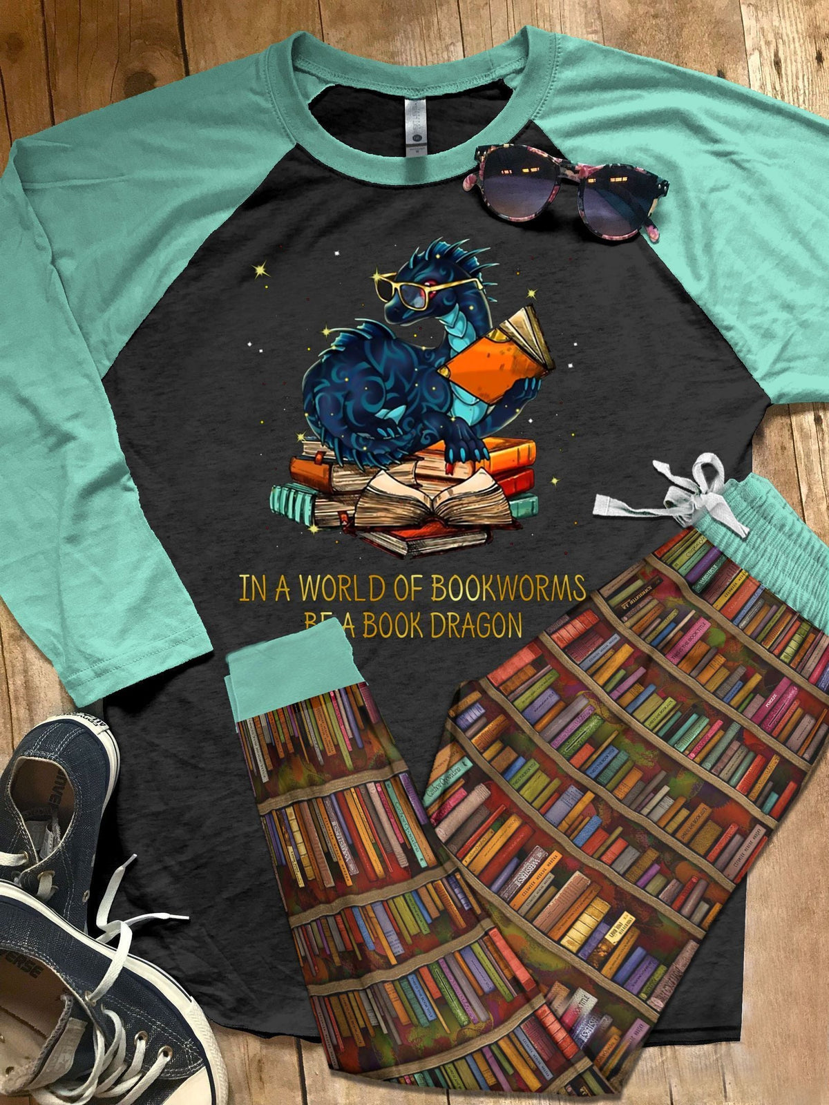 Book Teal Awesome Pajama Set |Sleepwear Pjs Sets | Raglan Shirt Pants Set