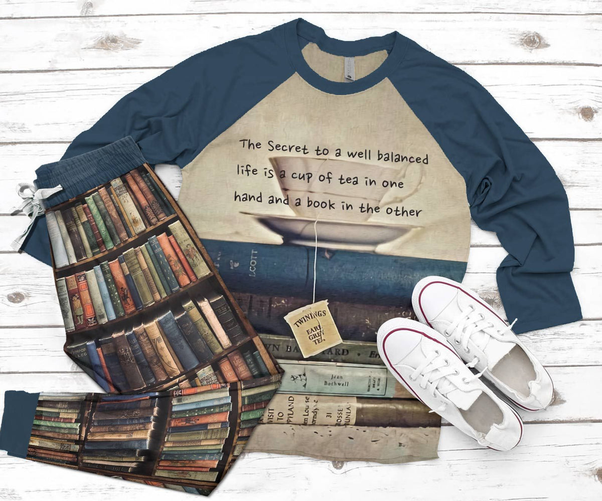 Reading The Secret To A Well Balanced Life Pajama Set |Sleepwear Pjs Sets | Raglan Shirt Pants Set