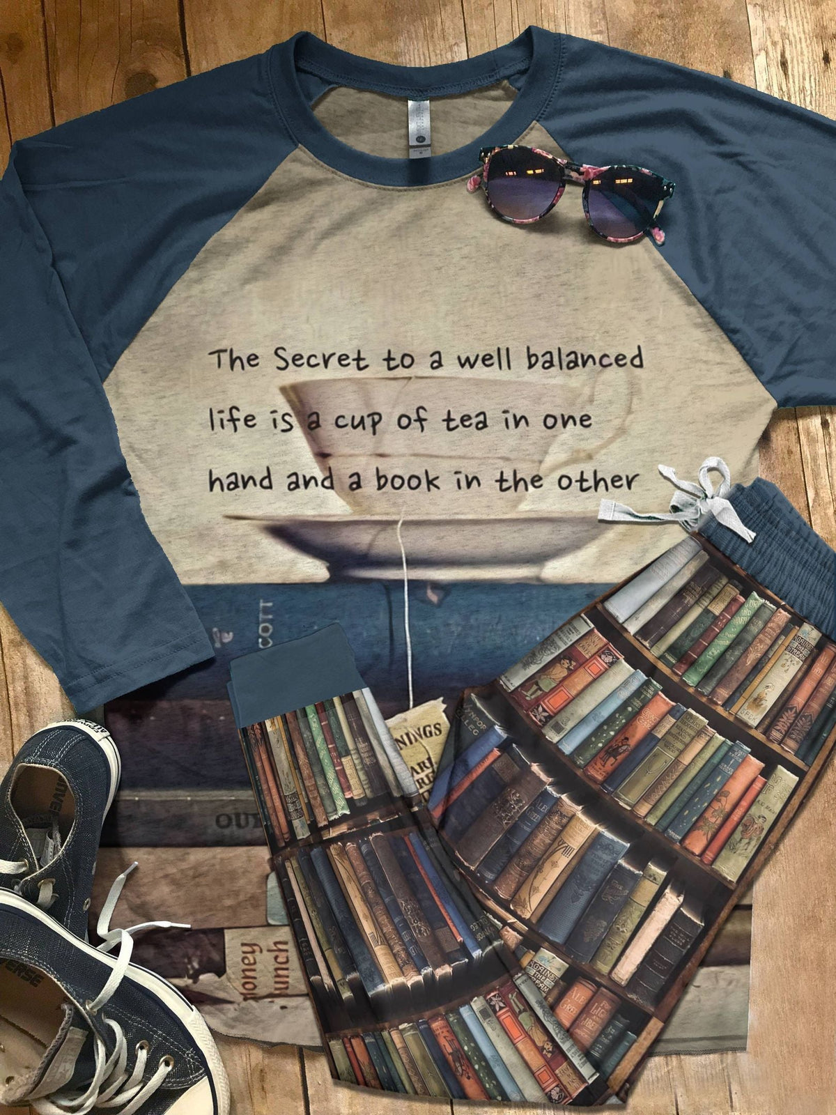 Reading The Secret To A Well Balanced Life Pajama Set |Sleepwear Pjs Sets | Raglan Shirt Pants Set