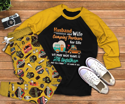 Camping All Together Yellow Awesome Pajama Set |Sleepwear Pjs Sets | Raglan Shirt Pants Set