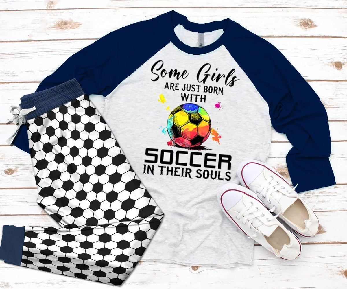 Soccer Navy Good Pajama Set |Sleepwear Pjs Sets | Raglan Shirt Pants Set