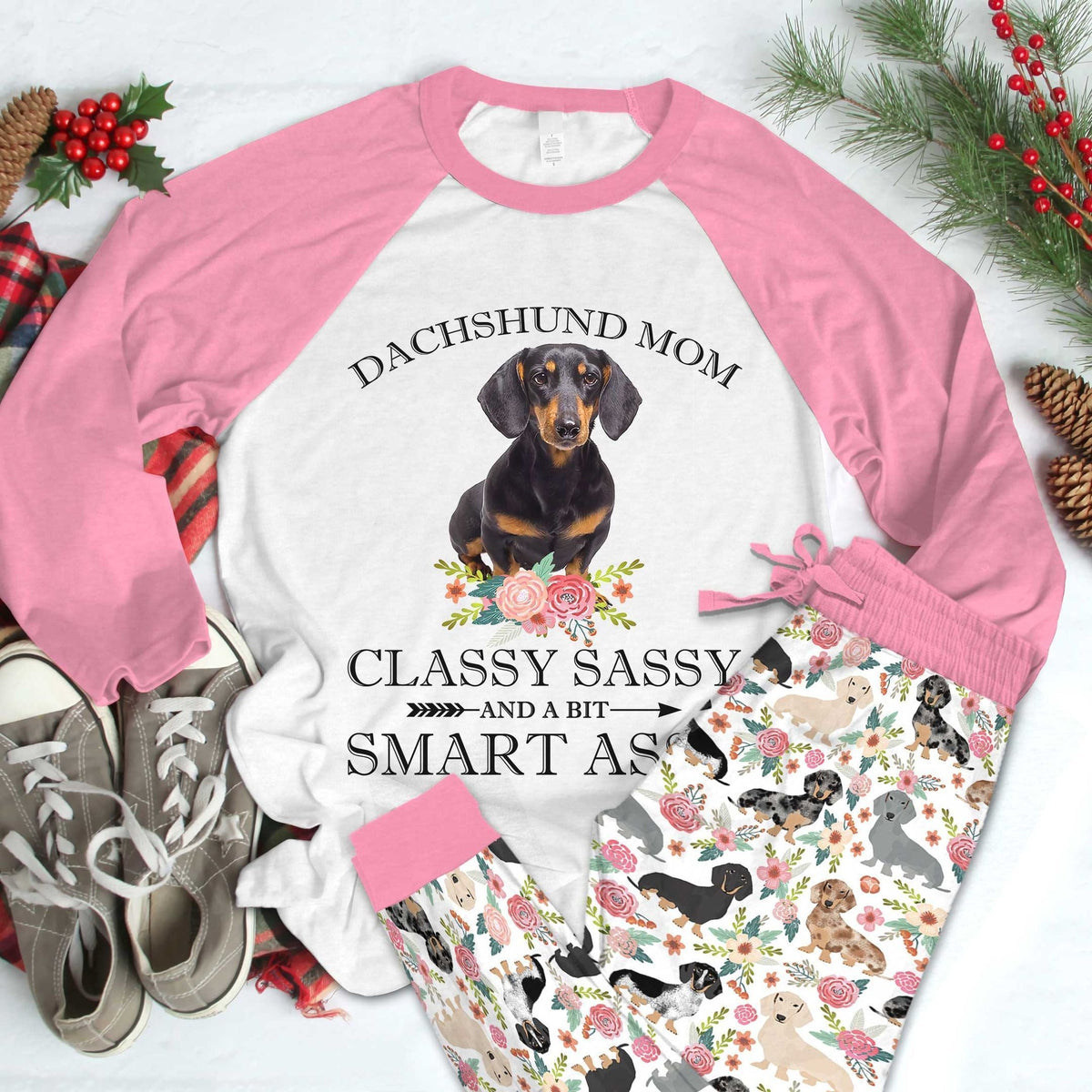 Dachshund The Cuties Pajama Set |Sleepwear Pjs Sets | Raglan Shirt Pants Set
