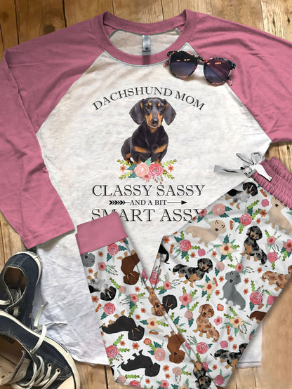 Dachshund The Cuties Pajama Set |Sleepwear Pjs Sets | Raglan Shirt Pants Set
