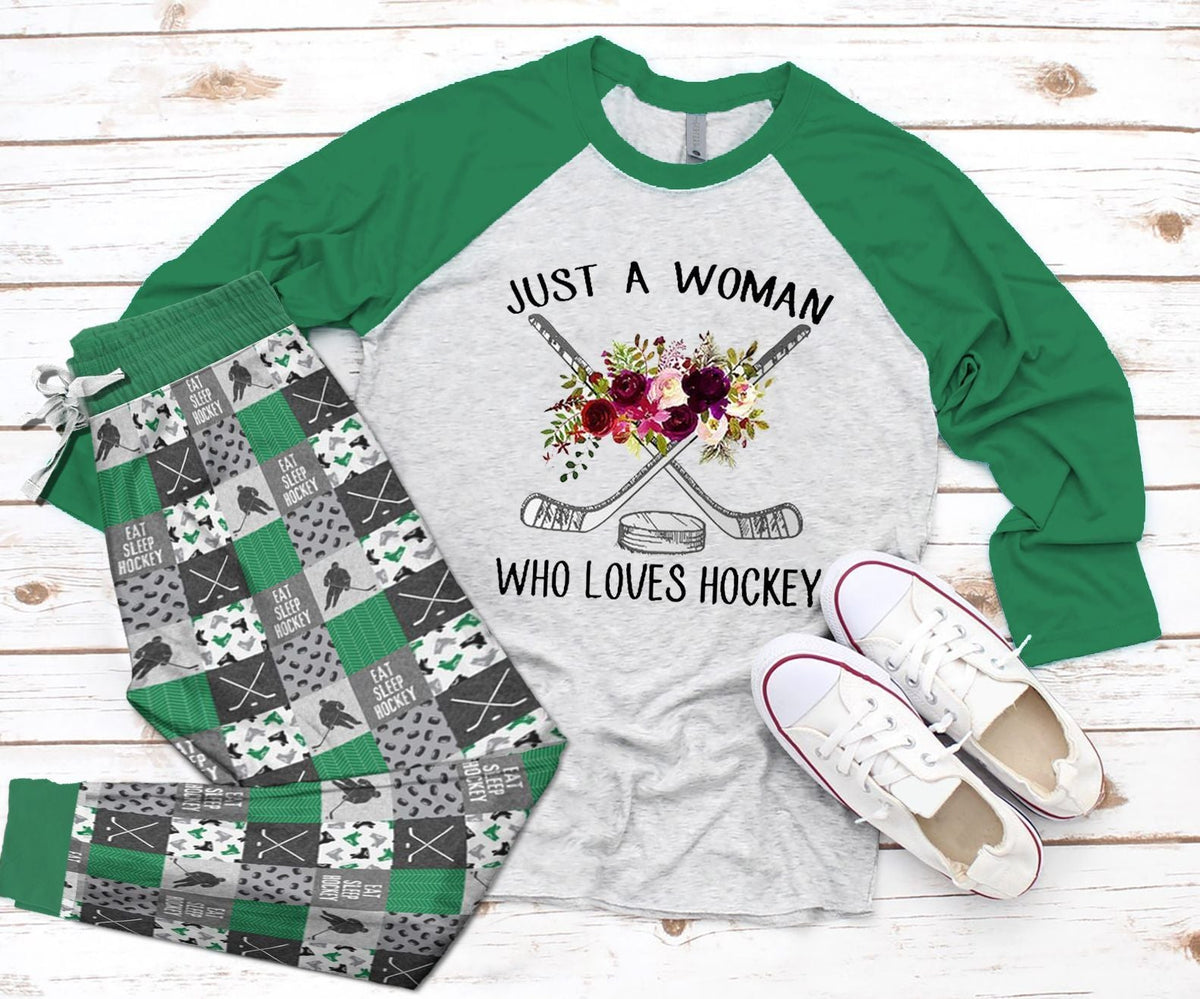 Hockey Set Who Loves Hockey Pajama Set |Sleepwear Pjs Sets | Raglan Shirt Pants Set