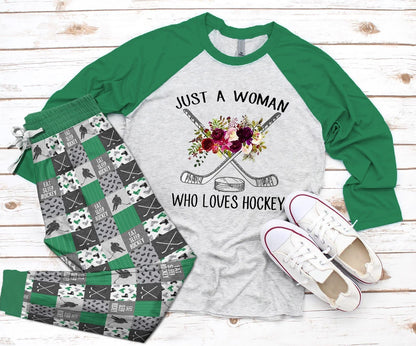 Hockey Set Who Loves Hockey Pajama Set |Sleepwear Pjs Sets | Raglan Shirt Pants Set