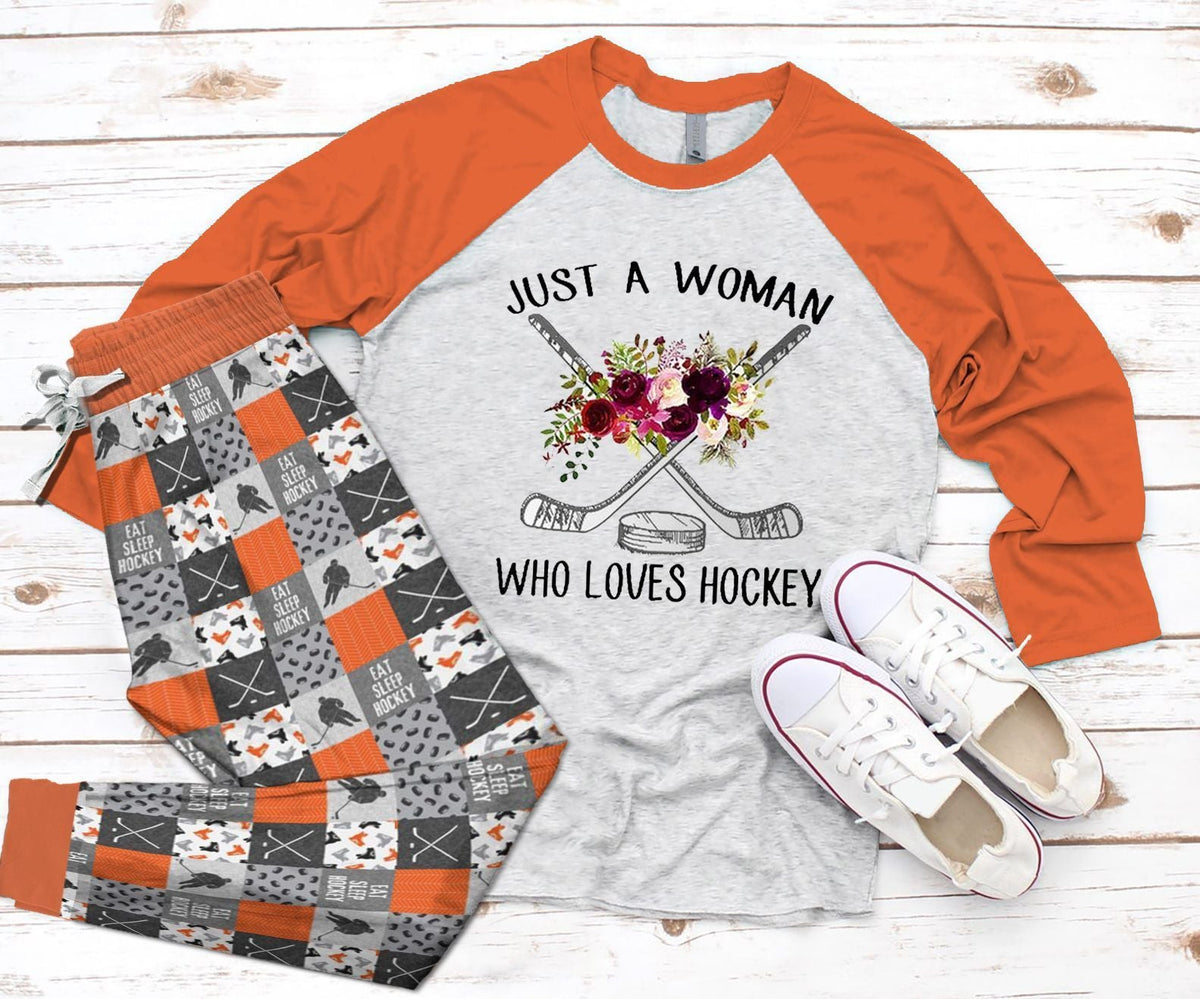 Hockey Set Who Loves Hockey Pajama Set |Sleepwear Pjs Sets | Raglan Shirt Pants Set