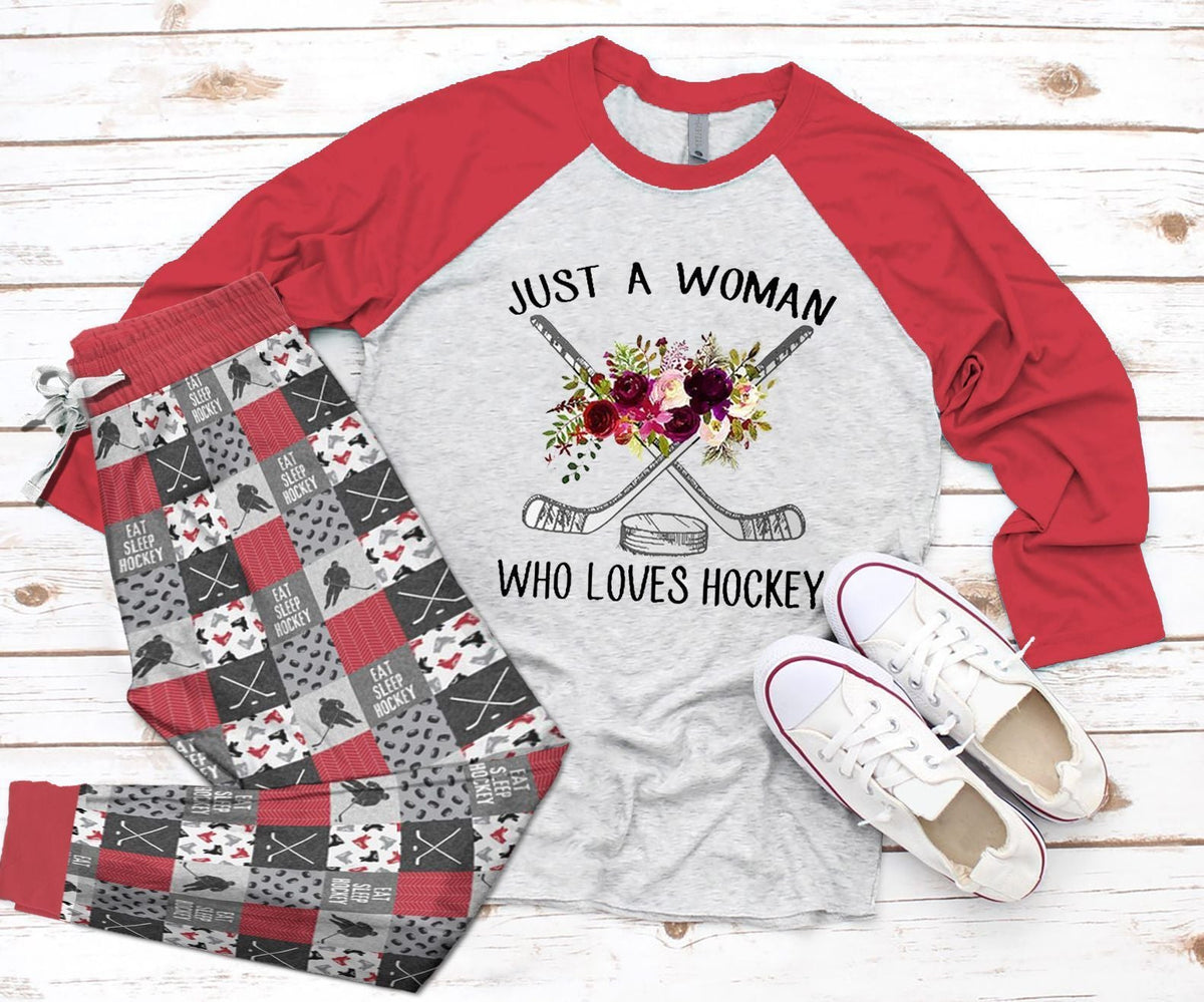 Hockey Set Who Loves Hockey Pajama Set |Sleepwear Pjs Sets | Raglan Shirt Pants Set