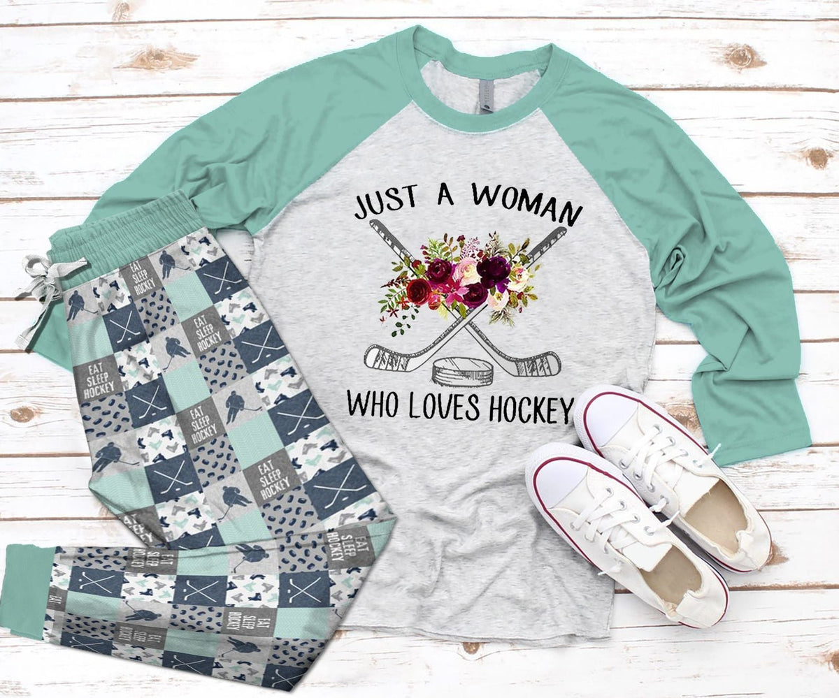 Hockey Set Who Loves Hockey Pajama Set |Sleepwear Pjs Sets | Raglan Shirt Pants Set