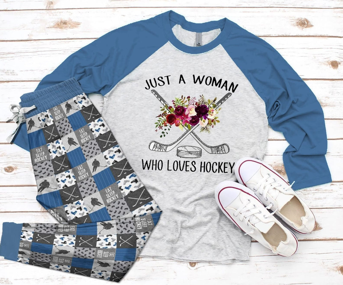 Hockey Set Who Loves Hockey Pajama Set |Sleepwear Pjs Sets | Raglan Shirt Pants Set