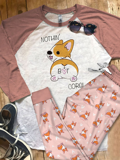 Corgi Nothing But Corgi Pajama Set |Sleepwear Pjs Sets | Raglan Shirt Pants Set