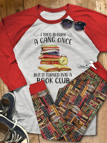 Reading Set Book Club Pajama Set |Sleepwear Pjs Sets | Raglan Shirt Pants Set