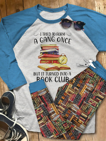 Reading Set Book Club Pajama Set |Sleepwear Pjs Sets | Raglan Shirt Pants Set