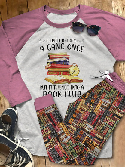 Reading Set Book Club Pajama Set |Sleepwear Pjs Sets | Raglan Shirt Pants Set