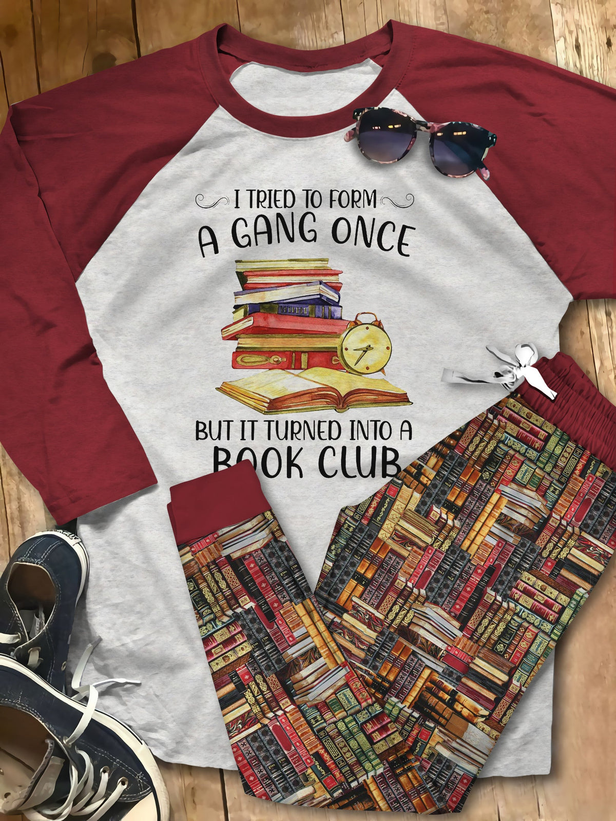 Reading Set Book Club Pajama Set |Sleepwear Pjs Sets | Raglan Shirt Pants Set