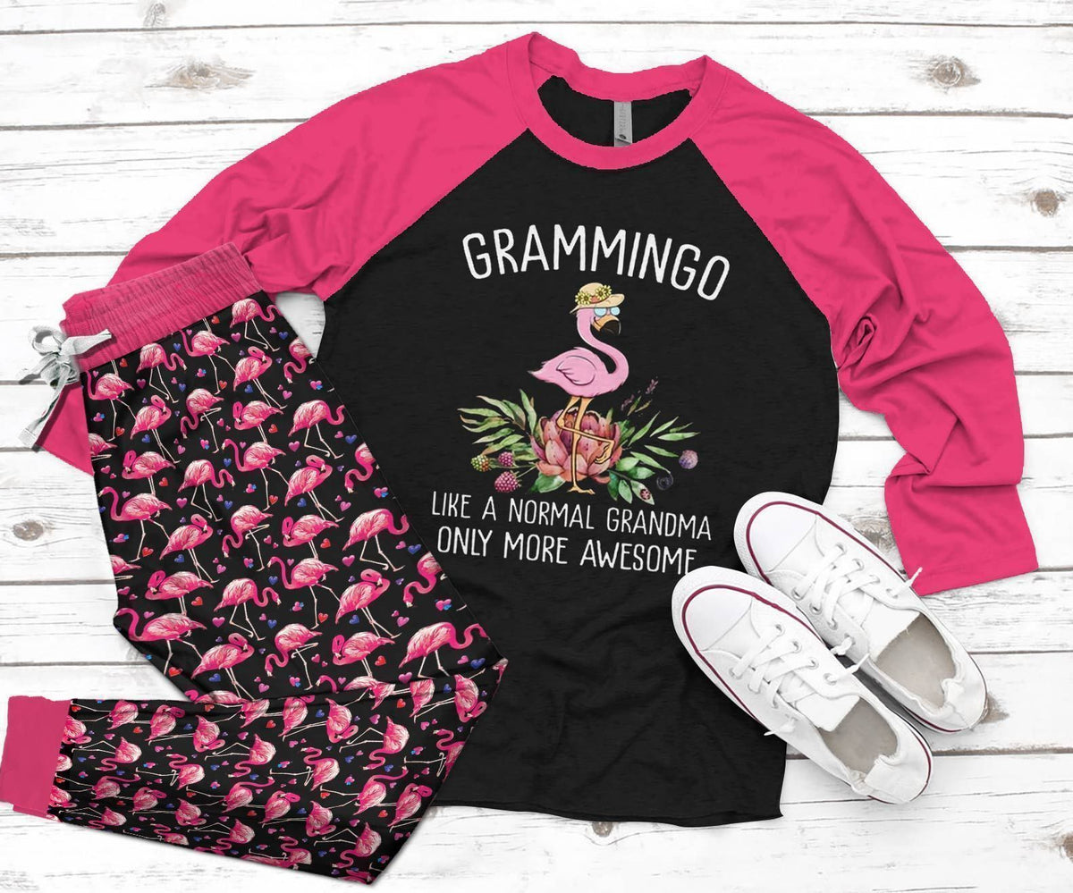 Flamingo Grammingo Pink High Quality Pajama Set |Sleepwear Pjs Sets | Raglan Shirt Pants Set