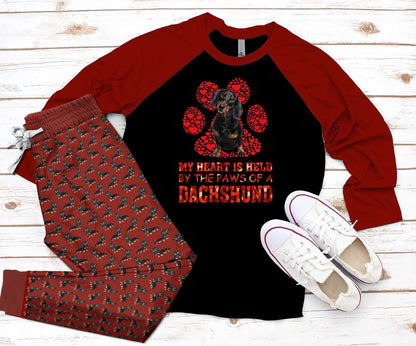 Dachshund Set Paw Of Dachshund Red Best Pajama Set |Sleepwear Pjs Sets | Raglan Shirt Pants Set