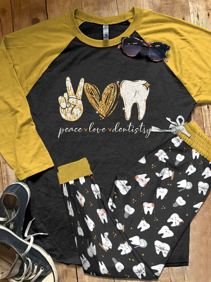 Dentist Yellow Amazing Pajama Set |Sleepwear Pjs Sets | Raglan Shirt Pants Set