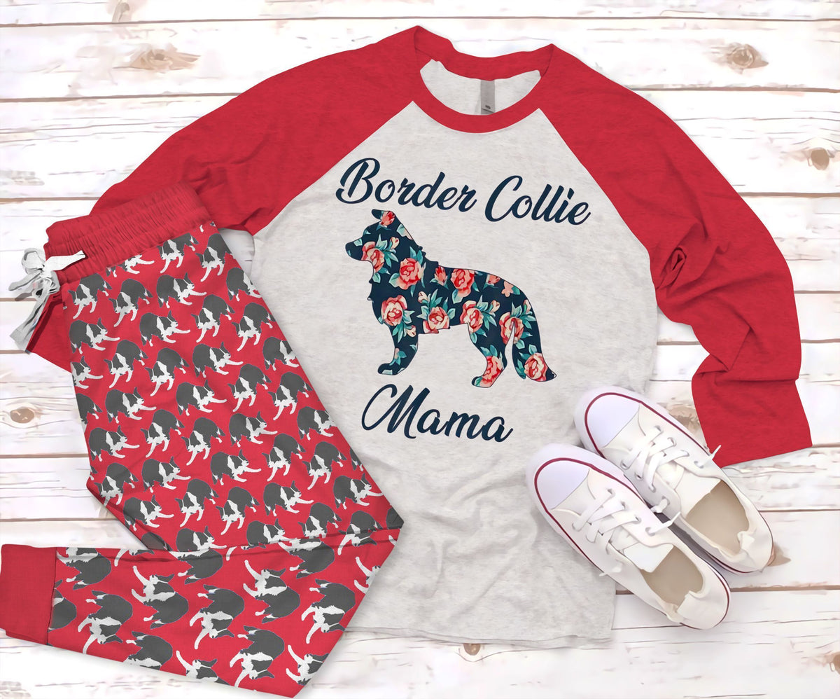 Border Collie Border Collie Mama Pink Amazing Pajama Set |Sleepwear Pjs Sets | Raglan Shirt Pants Set