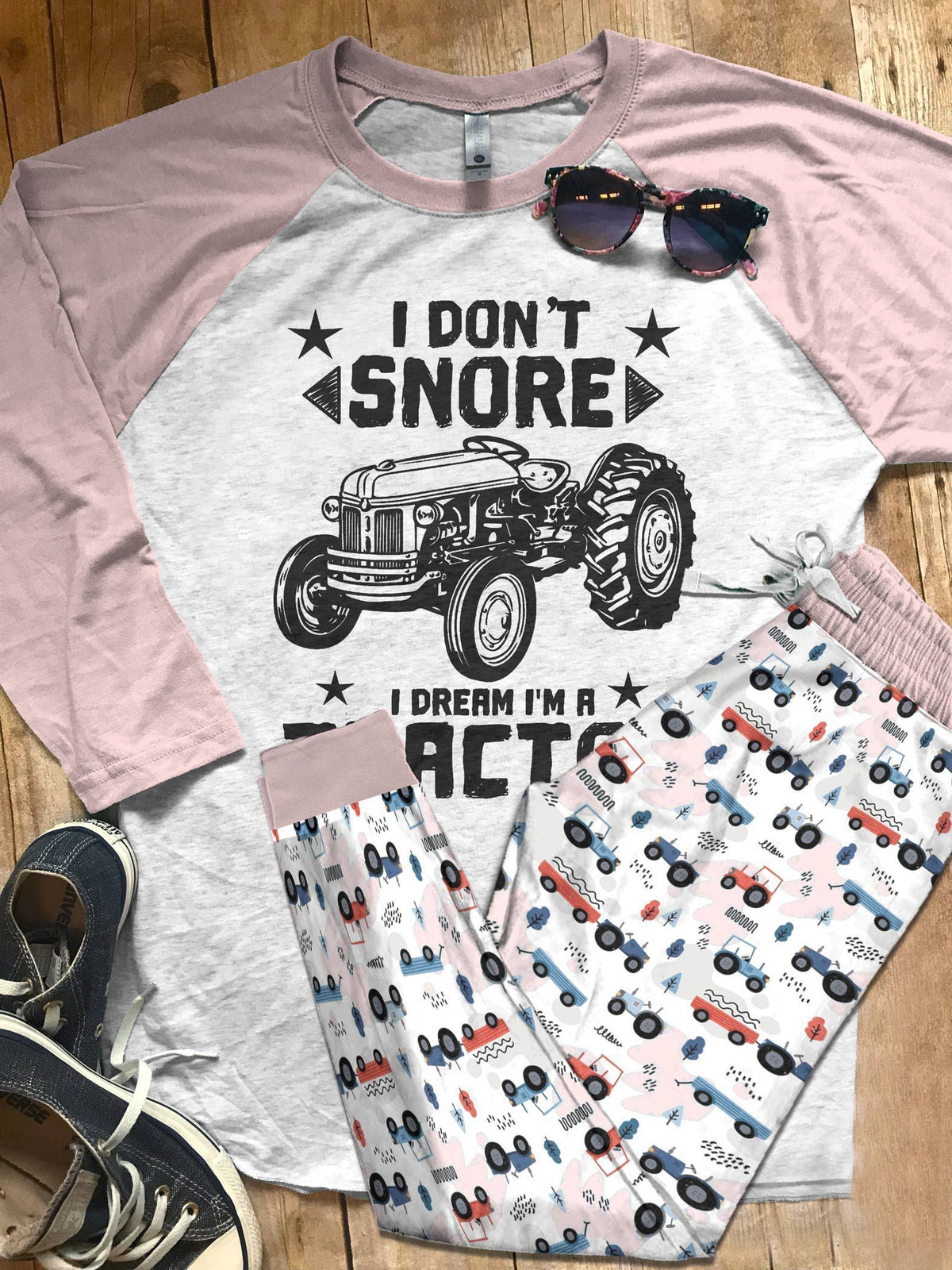 Tractor Pink High Quality Pajama Set |Sleepwear Pjs Sets | Raglan Shirt Pants Set