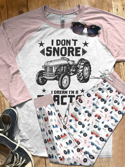 Tractor Pink High Quality Pajama Set |Sleepwear Pjs Sets | Raglan Shirt Pants Set
