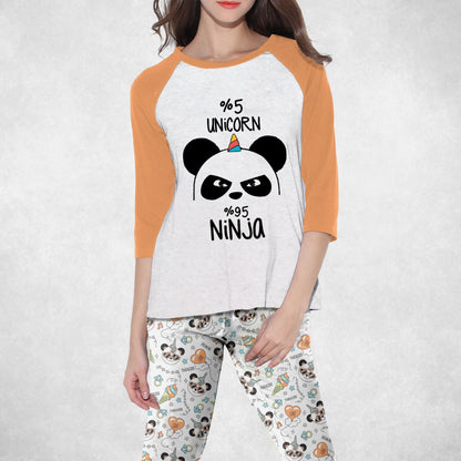 Panda Tan Good Pajama Set |Sleepwear Pjs Sets | Raglan Shirt Pants Set