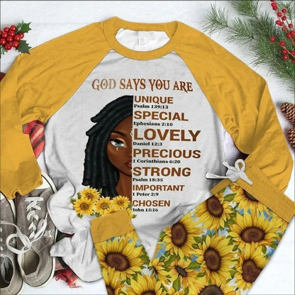 Black Women Yellow Good Pajama Set |Sleepwear Pjs Sets | Raglan Shirt Pants Set