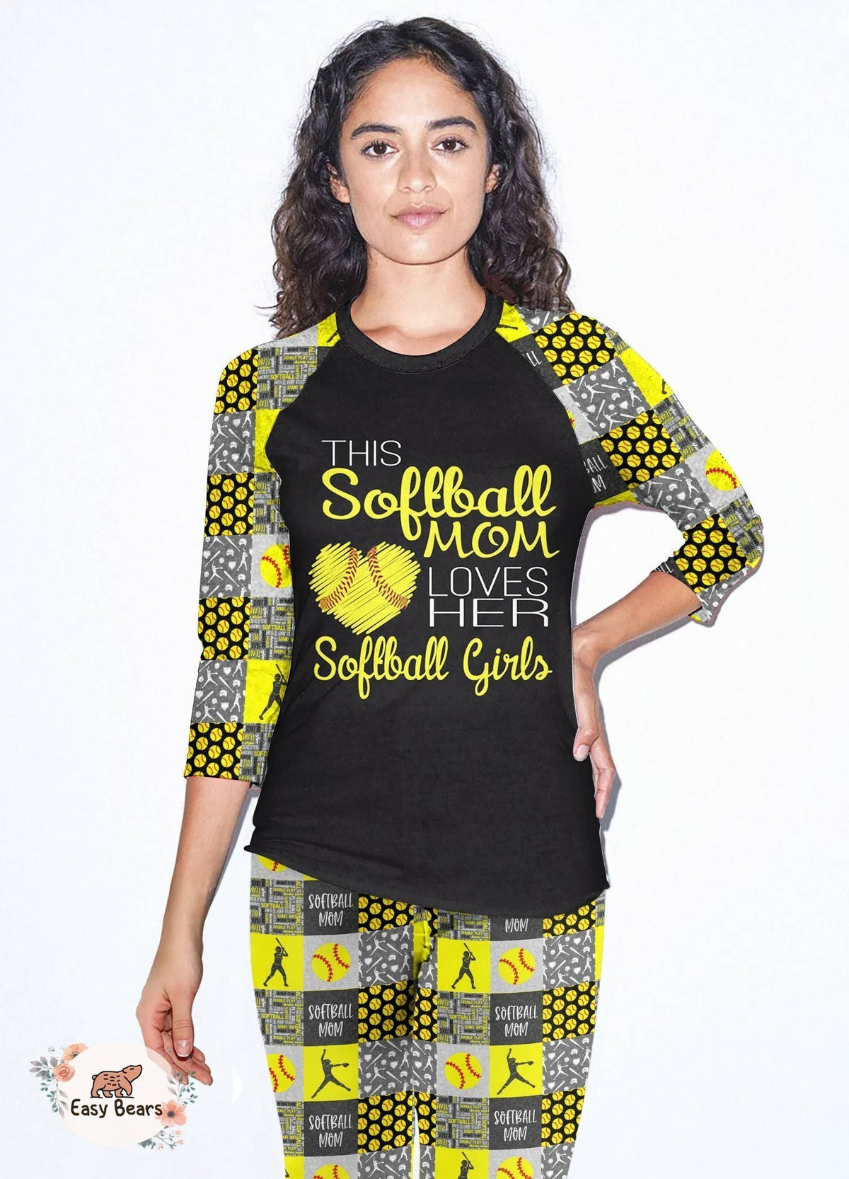 Softball Set Pajama Set |Sleepwear Pjs Sets | Raglan Shirt Pants Set