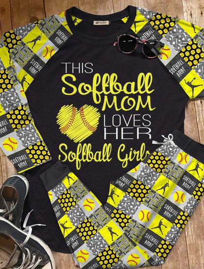 Softball Set Pajama Set |Sleepwear Pjs Sets | Raglan Shirt Pants Set