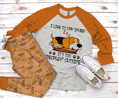 Beagle Too Too Peopley Orange Amazing Pajama Set |Sleepwear Pjs Sets | Raglan Shirt Pants Set