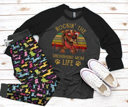 Dachshund Dachshund Mom Life Af Black Best Pajama Set |Sleepwear Pjs Sets | Raglan Shirt Pants Set