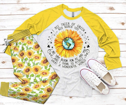 Sunflower Yellow Good Quality Pajama Set |Sleepwear Pjs Sets | Raglan Shirt Pants Set