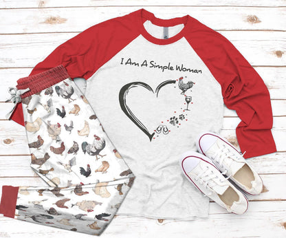 Chicken Set I Am A Simple Woman Pajama Set |Sleepwear Pjs Sets | Raglan Shirt Pants Set