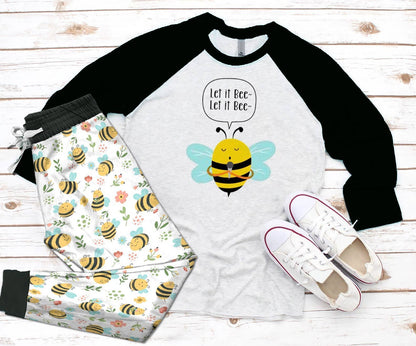 Bee Black Nice Pajama Set |Sleepwear Pjs Sets | Raglan Shirt Pants Set