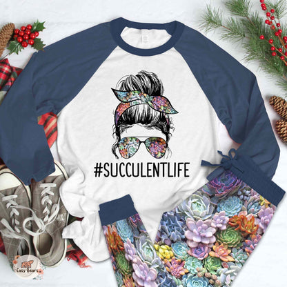 Succulent Set Succulent Life Pajama Set |Sleepwear Pjs Sets | Raglan Shirt Pants Set