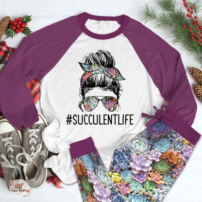 Succulent Set Succulent Life Pajama Set |Sleepwear Pjs Sets | Raglan Shirt Pants Set